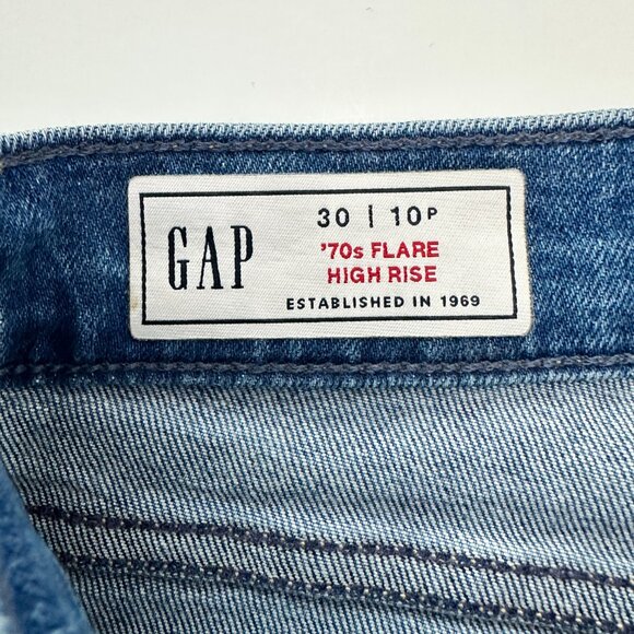 Gap 70s Flare High Rise Women's size 10P  Two Tone Blue Denim Jeans - Picture 4 of 6